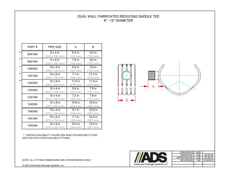 8" - 15" Fabricated Reducing Saddle Tees (HDPE Dual Wall Fabricated Tees Fittings)