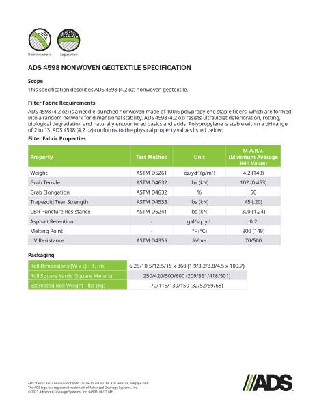 4598 Nonwoven Geosynthetic Specification