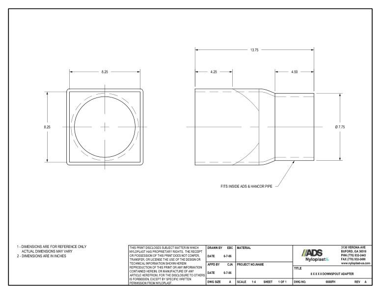 8 X 8 X 8 Downspout Adapter Nyloplast Detail