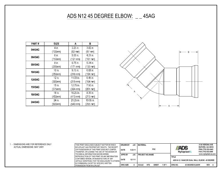 N-12 Dual Wall Elbow - 45 Degree Nyloplast Detail