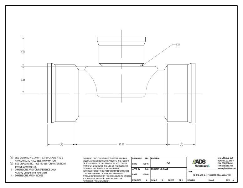 12 x 10 N-12 Dual Wall Tee Nyloplast Detail