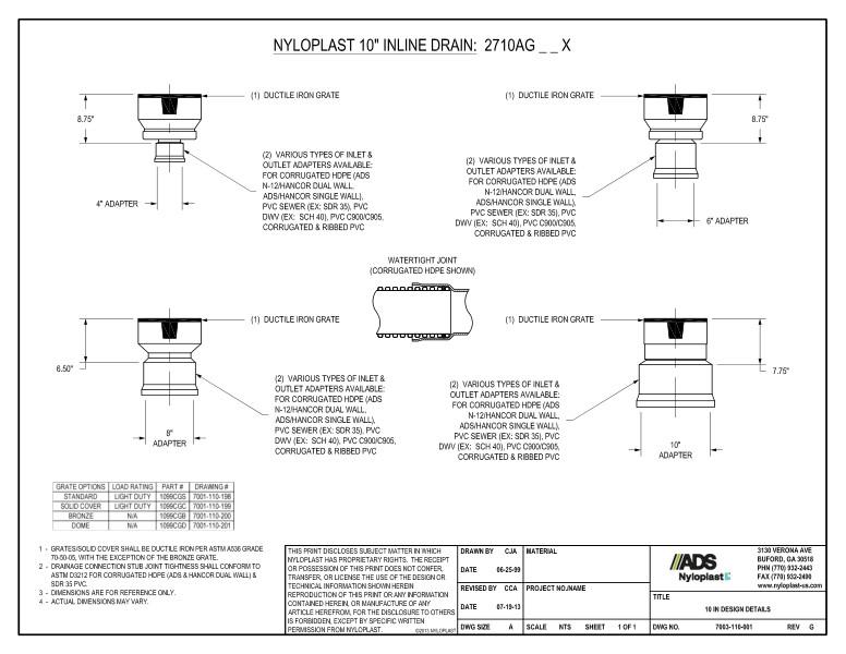 10 in Inline Drain Design Details